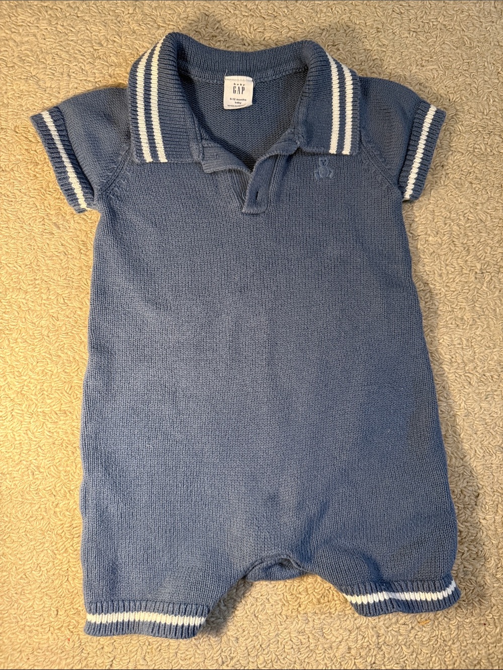 GAP Blue Knit Polo Romper with White Trim
